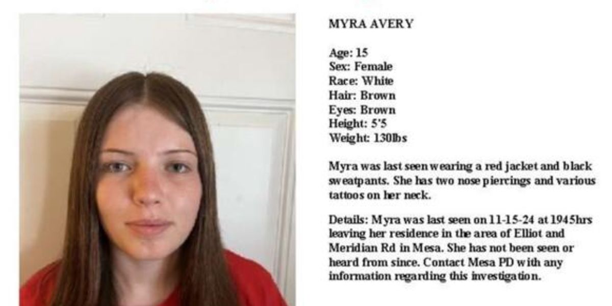 15-Year-Old Myra Avery Reported Missing in Mesa Public’s Help Needed