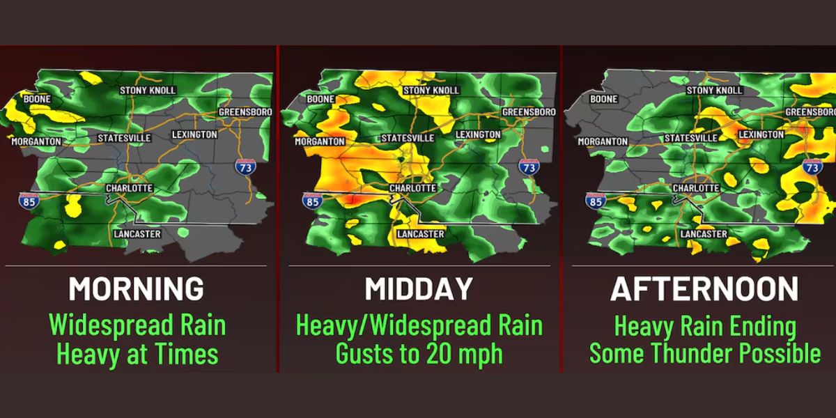 Cold and Rainy Thursday Ahead Expect Heavy Rain, Thunder, and Possible Flooding in North Carolina